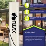 Umbrela pentru gradina si terasa, Tillvex, Ø 350 cm, husa, protectie UV 50+, 8 spite, rotatie 360°, inclinare reglabila, tesatura 180 g/m², crem - imagine 4
