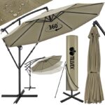 Umbrela pentru gradina si terasa, Tillvex, Ø 350 cm, husa, protectie UV 50+, 8 spite, rotatie 360°, inclinare reglabila, tesatura 180 g/m², crem inchis