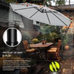 Umbrela pentru gradina si terasa, Tillvex, Ø 350 cm, husa, protectie UV 50+, 8 spite, rotatie 360°, inclinare reglabila, tesatura 180 g/m², gri - imagine 3