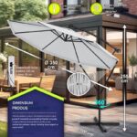 Umbrela pentru gradina si terasa, Tillvex, Ø 350 cm, husa, protectie UV 50+, 8 spite, rotatie 360°, inclinare reglabila, tesatura 180 g/m², gri - imagine 2