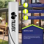 Umbrela cu iluminare LED pentru gradina si terasa, Tillvex, Ø 350 cm, husa, 8 spite, rotire 360°, protectie UV 50+, poliester de 180 g/m², manivela, gri - imagine 6