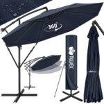Umbrela pentru gradina si terasa, Tillvex, Ø 350 cm, husa, protectie UV 50+, 8 spite, rotatie 360°, inclinare reglabila, tesatura 180 g/m², albastru