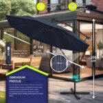 Umbrela pentru gradina si terasa, Tillvex, Ø 350 cm, husa, protectie UV 50+, 8 spite, rotatie 360°, inclinare reglabila, tesatura 180 g/m², albastru - imagine 3