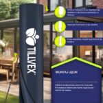 Umbrela cu iluminare LED pentru gradina si terasa, Tillvex, Ø 350 cm, husa, 8 spite, rotire 360°, protectie UV 50+, poliester de 180 g/m², manivela, albastru - imagine 6