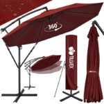 Umbrela pentru gradina si terasa, Tillvex, Ø 350 cm, husa, protectie UV 50+, 8 spite, rotatie 360°, inclinare reglabila, tesatura 180 g/m², rosu