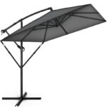 Umbrela de soare dreptunghiulara pentru gradina si terasa, Tillvex®, Ø 330 cm, inclinabila, protectie UV 50+, husa protectie, rotativa la 360°, cu manivela, antracit