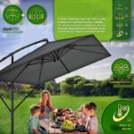 Umbrela de soare dreptunghiulara pentru gradina si terasa, Tillvex®, Ø 330 cm, inclinabila, protectie UV 50+, husa protectie, rotativa la 360°, cu manivela, antracit - imagine 6