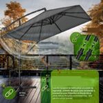 Umbrela de soare dreptunghiulara pentru gradina si terasa, Tillvex®, Ø 330 cm, inclinabila, protectie UV 50+, husa protectie, rotativa la 360°, cu manivela, antracit - imagine 7