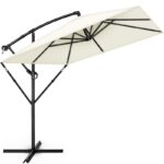 Umbrela de soare patrata, pentru gradina si terasa, Tillvex®, Ø 330 cm, inclinabila, protectie UV 50+, husa protectie, rotativa la 360°, cu manivela, crem