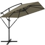Umbrela de soare patrata, pentru gradina si terasa, Tillvex®, Ø 330 cm, inclinabila, protectie UV 50+, husa protectie, rotativa la 360°, cu manivela, maro