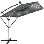 Umbrela patrata cu LED pentru gradina si terasa, Tillvex®, Ø 330 cm, inclinabila, protectie UV 50+, husa protectie, rotativa la 360°, cu manivela, antracit