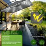 Umbrela patrata cu LED pentru gradina si terasa, Tillvex®, Ø 330 cm, inclinabila, protectie UV 50+, husa protectie, rotativa la 360°, cu manivela, antracit - imagine 5