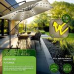 Umbrela patrata cu LED pentru gradina si terasa, Tillvex®, Ø 330 cm, inclinabila, protectie UV 50+, husa protectie, rotativa la 360°, cu manivela, maro - imagine 5