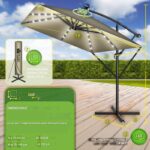 Umbrela patrata cu LED pentru gradina si terasa, Tillvex®, Ø 330 cm, inclinabila, protectie UV 50+, husa protectie, rotativa la 360°, cu manivela, maro - imagine 3