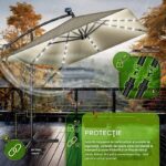 Umbrela patrata cu LED pentru gradina si terasa, Tillvex®, Ø 330 cm, inclinabila, protectie UV 50+, husa protectie, rotativa la 360°, cu manivela, maro - imagine 2