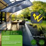 Umbrela patrata cu LED pentru gradina si terasa, Tillvex®, Ø 330 cm, inclinabila, protectie UV 50+, husa protectie, rotativa la 360°, cu manivela, albastru - imagine 5