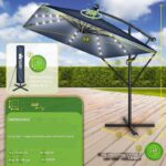 Umbrela patrata cu LED pentru gradina si terasa, Tillvex®, Ø 330 cm, inclinabila, protectie UV 50+, husa protectie, rotativa la 360°, cu manivela, albastru - imagine 4