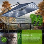 Umbrela patrata cu LED pentru gradina si terasa, Tillvex®, Ø 330 cm, inclinabila, protectie UV 50+, husa protectie, rotativa la 360°, cu manivela, albastru - imagine 2