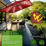 Umbrela patrata cu LED pentru gradina si terasa, Tillvex®, Ø 330 cm, inclinabila, protectie UV 50+, husa protectie, rotativa la 360°, cu manivela, rosu - imagine 5