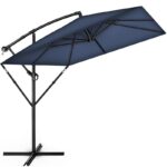 Umbrela de soare patrata, pentru gradina si terasa, Tillvex®, Ø 330 cm, inclinabila, protectie UV 50+, husa protectie, rotativa la 360°, cu manivela, albastru