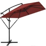 Umbrela de soare patrata, pentru gradina si terasa, Tillvex®, Ø 330 cm, inclinabila, protectie UV 50+, husa protectie, rotativa la 360°, cu manivela, rosu