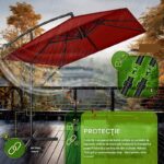 Umbrela de soare patrata, pentru gradina si terasa, Tillvex®, Ø 330 cm, inclinabila, protectie UV 50+, husa protectie, rotativa la 360°, cu manivela, rosu - imagine 7
