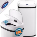 Cos de gunoi cu senzor deschidere-inchidere, Monzana®, 50 L, otel, raza senzor 60°, alb