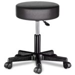 Scaun taburet Casaria®, cosmetica, cabinet medical, atelier, rotire la 360°, inaltime reglabila 46-60 cm, piele ecologica, negru