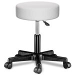 Scaun taburet Casaria®, cosmetica, cabinet medical, atelier, rotire la 360°, inaltime reglabila 46-60 cm, piele ecologica, alb