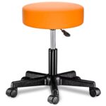 Scaun taburet Casaria®, cosmetica, cabinet medical, atelier, rotire la 360°, inaltime reglabila 46-60 cm, piele ecologica, portocaliu