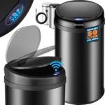 Cos de gunoi cu senzor deschidere-inchidere, Monzana®, 50 L, otel, negru