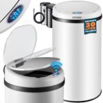 Cos de gunoi cu senzor deschidere-inchidere, Monzana®, 30 L, otel, alb