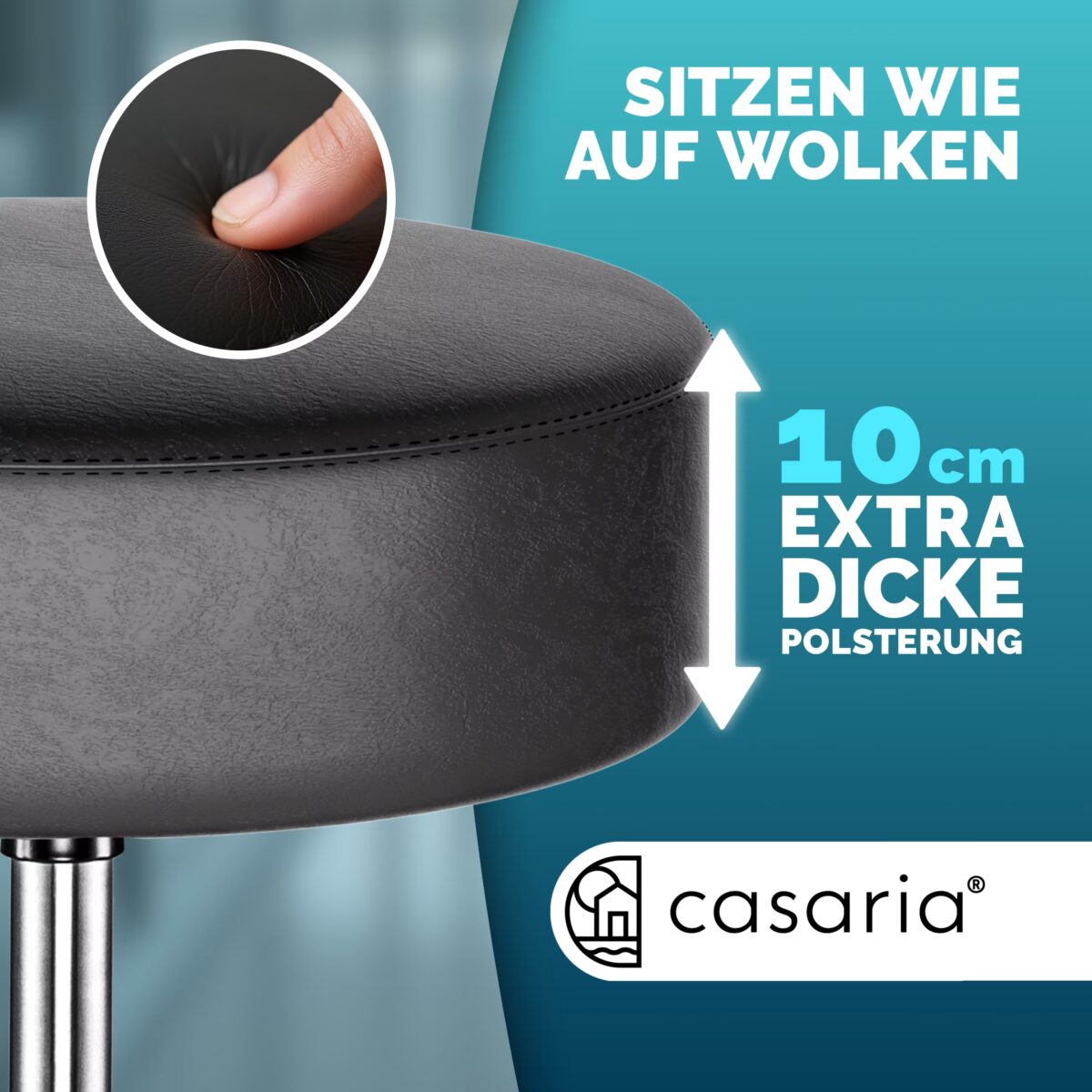 Scaun taburet Casaria®, cosmetica, cabinet medical, atelier, rotire la 360°, inaltime reglabila 46-60 cm, piele ecologica, negru - imagine 5