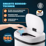 Cos de gunoi cu senzor deschidere-inchidere, Monzana®, 50 L, otel, raza senzor 60°, alb - imagine 7