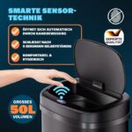 Cos de gunoi cu senzor deschidere-inchidere, Monzana®, 50 L, otel, raza senzor 60°, negru - imagine 6