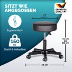 Scaun taburet Casaria®, cosmetica, cabinet medical, atelier, rotire la 360°, inaltime reglabila 46-60 cm, piele ecologica, negru - imagine 3