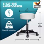 Scaun taburet Casaria®, cosmetica, cabinet medical, atelier, rotire la 360°, inaltime reglabila 46-60 cm, piele ecologica, alb - imagine 4