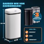 Cos de gunoi cu senzor deschidere-inchidere, Monzana®, 50 L, otel, raza senzor 60°, alb - imagine 6