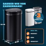 Cos de gunoi cu senzor deschidere-inchidere, Monzana®, 50 L, otel, raza senzor 60°, negru - imagine 5