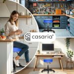 Scaun taburet Casaria®, cosmetica, cabinet medical, atelier, rotire la 360°, inaltime reglabila 46-60 cm, piele ecologica, albastru - imagine 2
