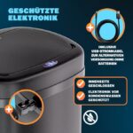 Cos de gunoi cu senzor deschidere-inchidere, Monzana®, 50 L, otel, raza senzor 60°, negru - imagine 3