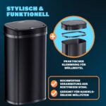 Cos de gunoi cu senzor deschidere-inchidere, Monzana®, 50 L, otel, raza senzor 60°, negru - imagine 2