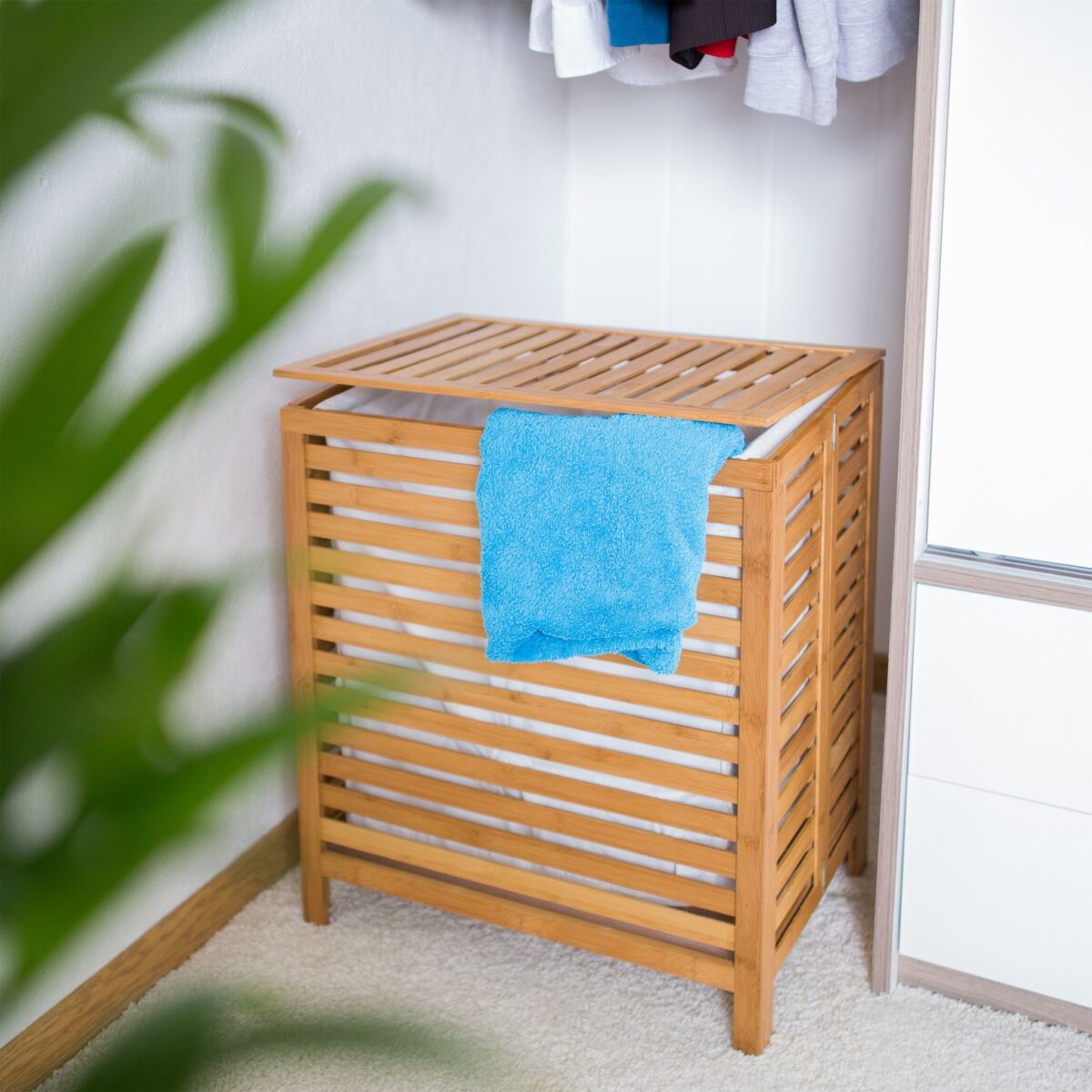 Cos de rufe din bambus, capacitate 100L, natur,  60 x 50,5 x 35,5 cm - imagine 3