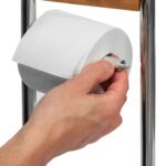 Suport hartie igienica cu perie de toaleta, din bambus si otel, H 80 cm - imagine 5