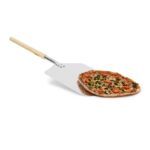 Paleta rotunda pentru pizza, din aluminiu/lemn, 3 x 30,5 x 79 cm