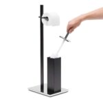 Suport hartie igienica cu perie de toaleta, negru mat, Relaxdays - imagine 6
