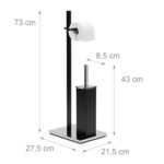 Suport hartie igienica cu perie de toaleta, negru mat, Relaxdays - imagine 2