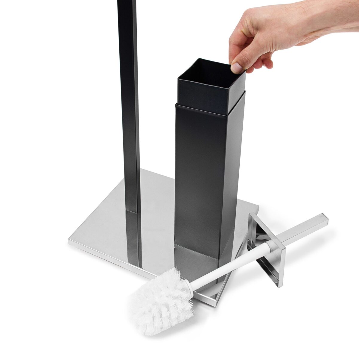 Suport hartie igienica cu perie de toaleta, negru mat, Relaxdays - imagine 4