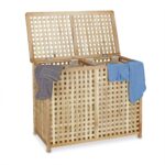 Cos de rufe din lemn, 2 compartimente, natur, 68,1 x 87,9 x 46,1 cm