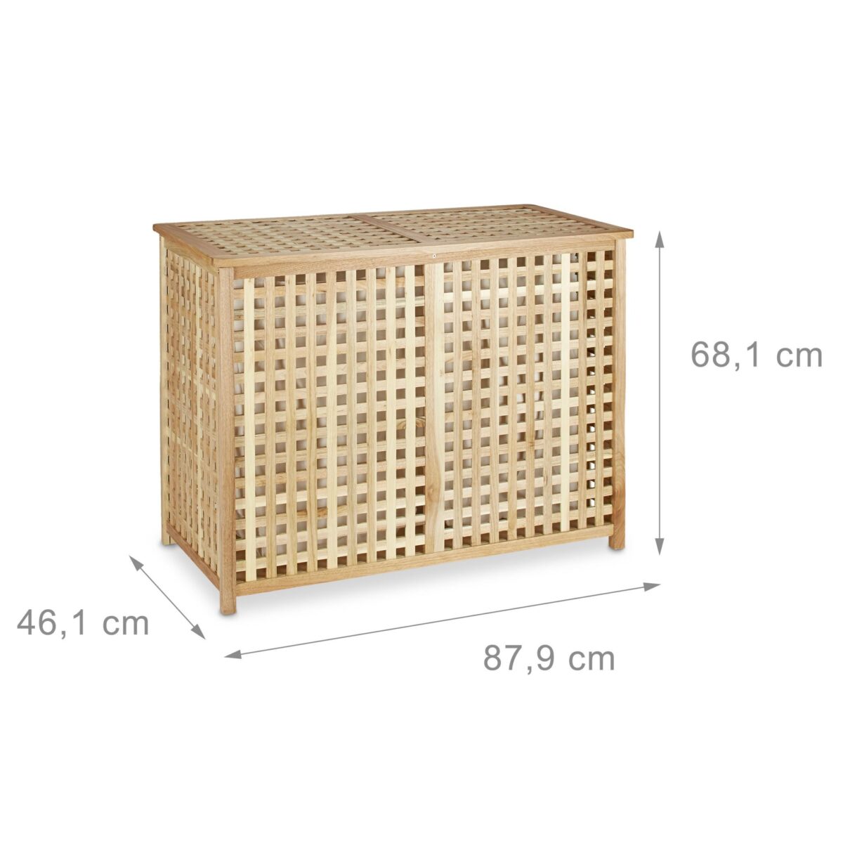 Cos de rufe din lemn, 2 compartimente, natur, 68,1 x 87,9 x 46,1 cm - imagine 5